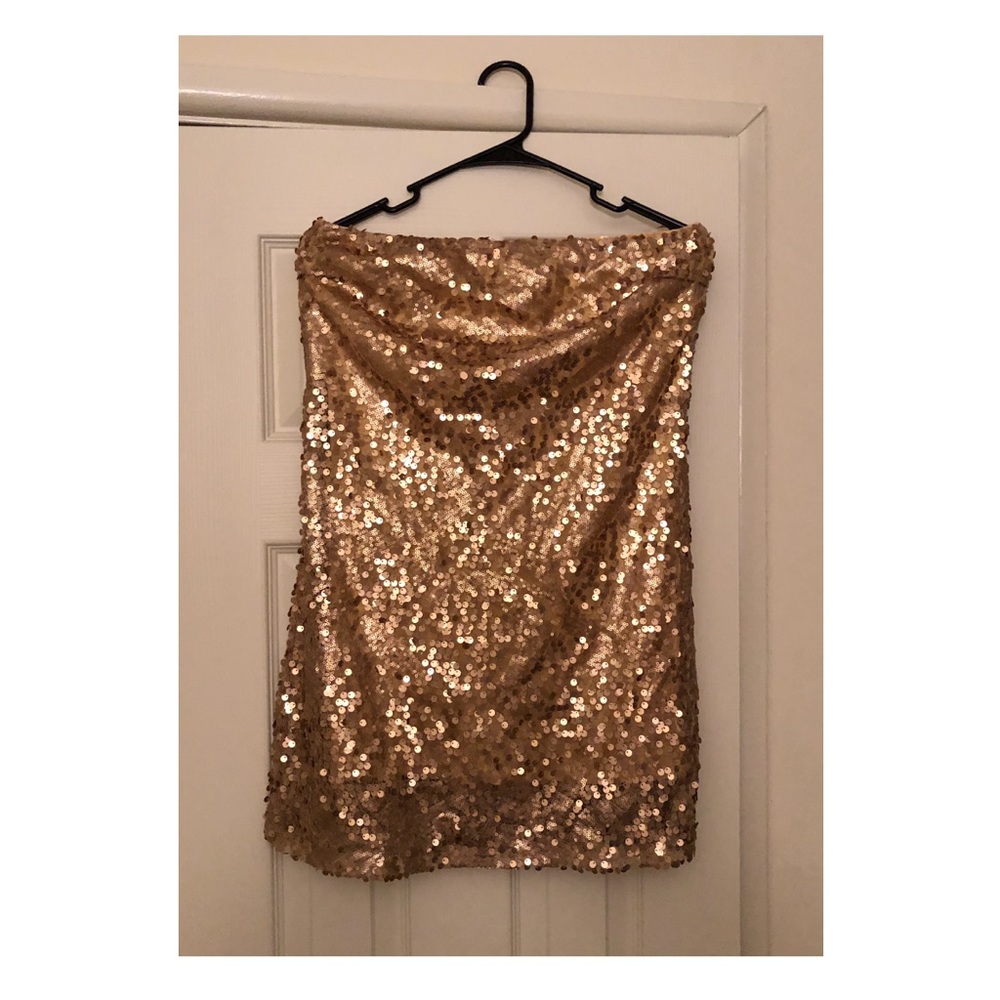 Gold Strapless Sequin Party Dress in Large